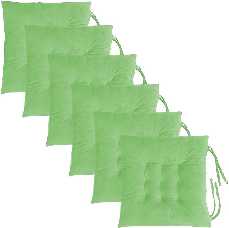 OneNonly Premium Quality Velvet Chair Cushions with Handmade Quilting Cotton Solid Chair Pad Pack of 6  (Pista Green)