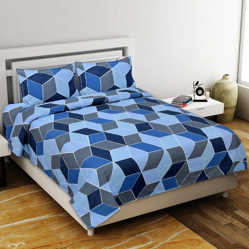 Tricot hub 200 TC Cotton King Printed Flat Bedsheet  (Pack of 1, Blue)