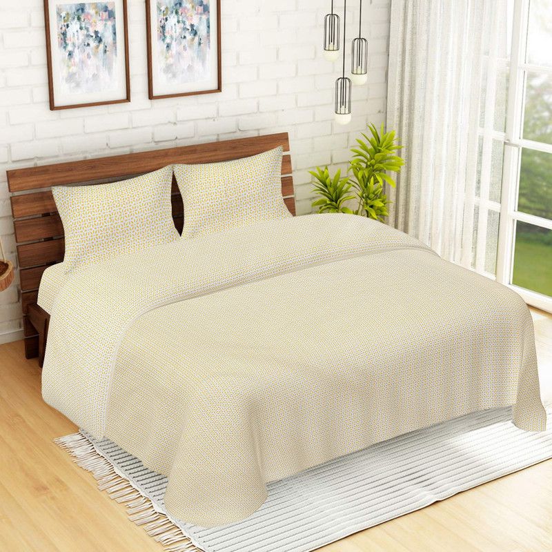 Lush & Beyond 300 TC Cotton King Floral Flat Bedsheet  (Pack of 1, Yellow, White)
