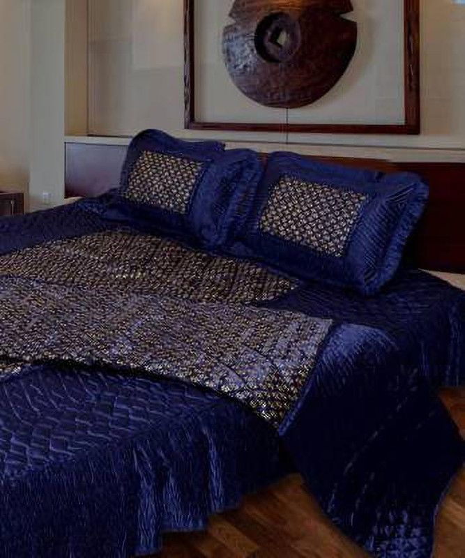 KEERRAZ 210 TC Satin Double Floral Flat Bedsheet  (Pack of 1, Blue)