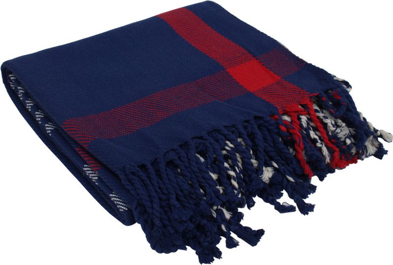 Pomme Striped Queen Throw for AC Room  (Cotton, Blue Melange)