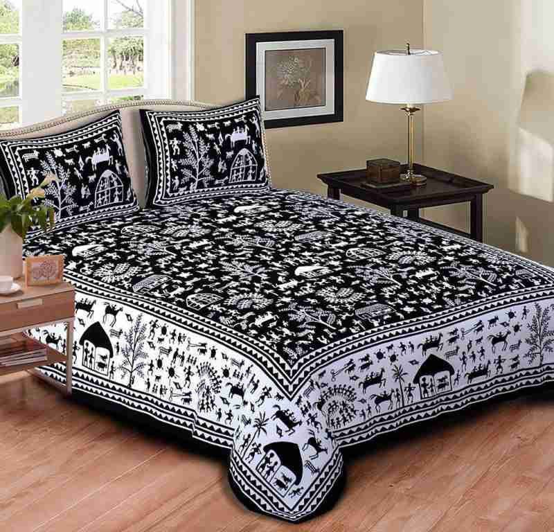 KRISHKART 144 TC Cotton King Printed Flat Bedsheet  (Pack of 1, Black)