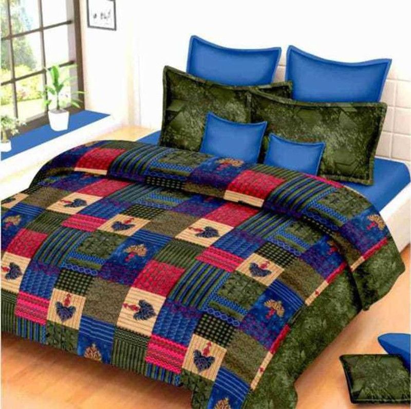 Hype Fashion House 800 TC Cotton Double Jaipuri Prints Flat Bedsheet  (Pack of 1, Multicolor 3)