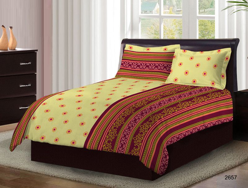 Bombay Dyeing Cotton Double Abstract Flat Bedsheet  (Pack of 1, Beige)
