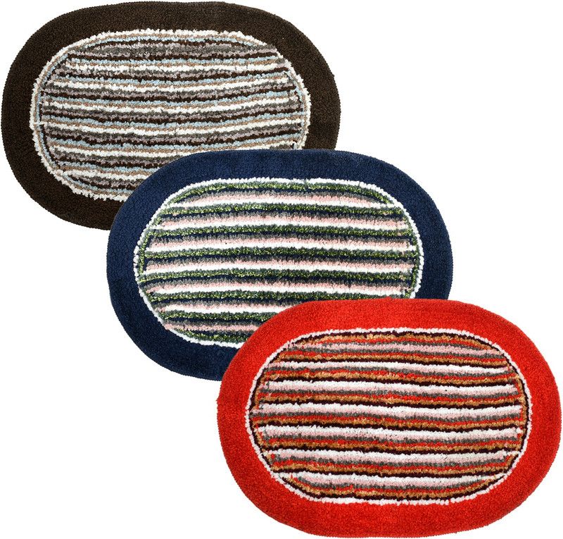KUBER INDUSTRIES Cotton Door Mat  (Red & Blue & Brown, Free, Pack of 3)