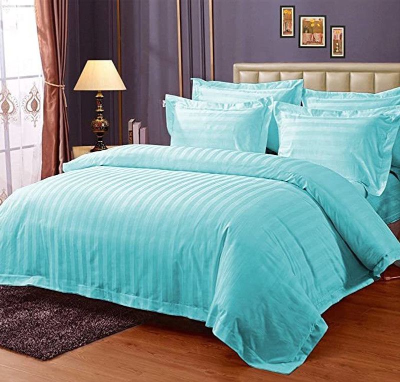 SLEWINO 144 TC Microfiber Double Striped Flat Bedsheet  (Pack of 1, Aqua)