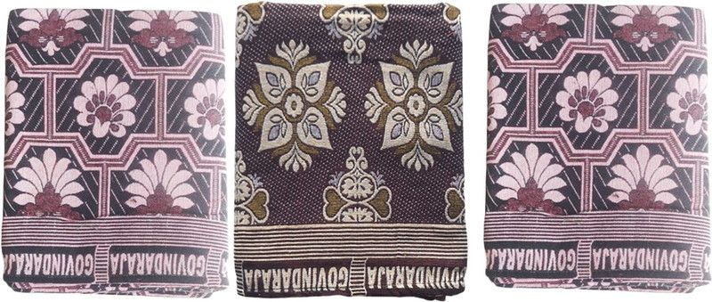 amman textiles 180 TC Cotton Queen Self Design Flat Bedsheet  (Pack of 3, Multi234)