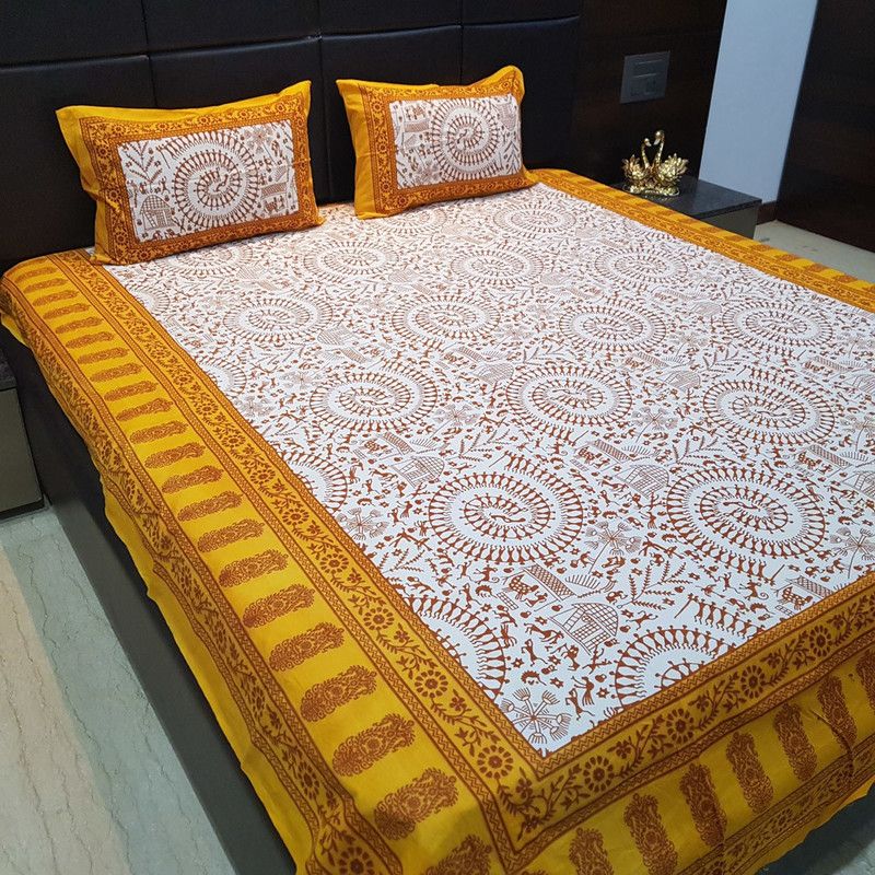 JAIPUR NAGRI 150 TC Cotton King Paisley Flat Bedsheet  (Pack of 1, Yellow)