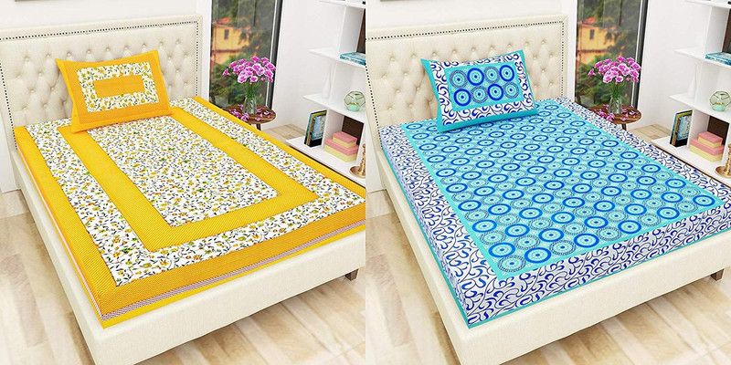 Cotton Single Bedsheet  (Pack of 2, Multicolor)