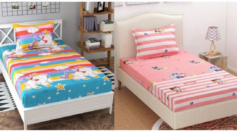 180 TC Polycotton Single Printed Bedsheet  (Pack of 2, MULTICOLOR)