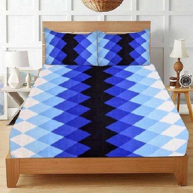 159 TC Polycotton, Cotton Double 3D Printed Bedsheet  (Pack of 1, Blue, Multicolor)