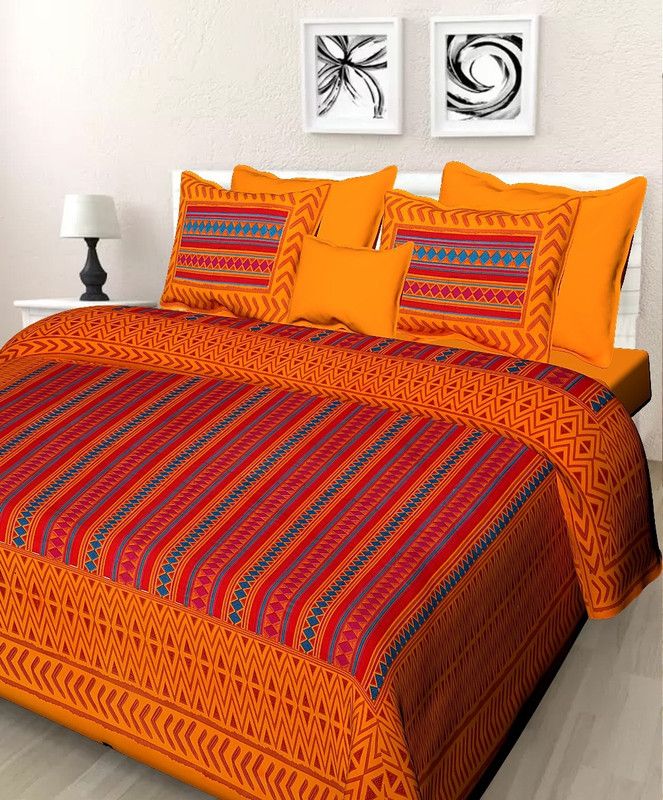 Cotton Double King Bedsheet  (Pack of 1, ORANGE)