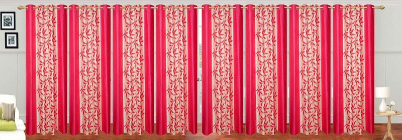Flossy 274 cm (9 ft) Polyester Semi Transparent Long Door Curtain (Pack Of 8)  (Printed, Pink)