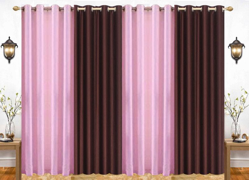 India Furnish 274 cm (9 ft) Polyester Semi Transparent Long Door Curtain (Pack Of 4)  (Plain, Brown & Baby Pink)