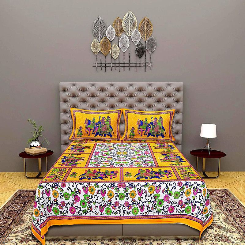 Cotton Double Bed Cover  (Multicolor, 1 Bedcover, 2Pillow cover)
