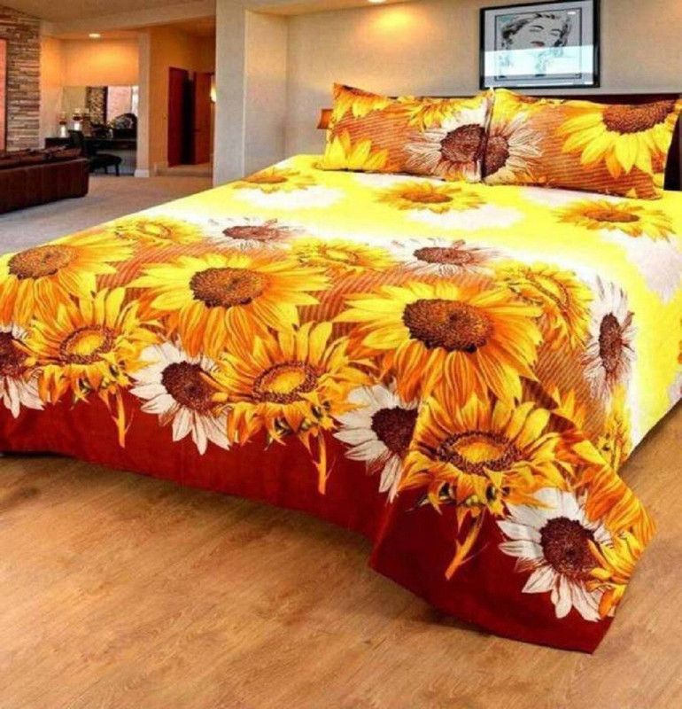 RS Enterprises 120 TC Polycotton Double 3D Printed Flat Bedsheet  (Pack of 1, Orange)