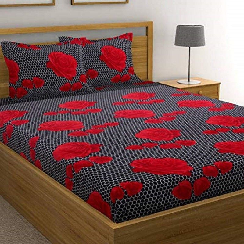 ONETOSS 122 TC Viscose Double Floral Flat Bedsheet  (Pack of 1, Black)