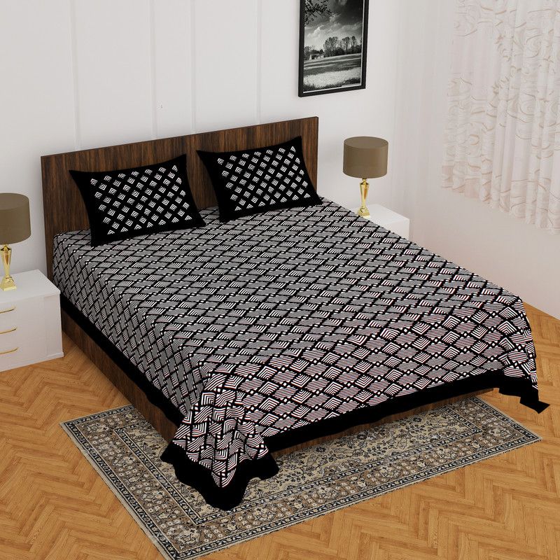 NAVAO 144 TC Cotton Double Printed Flat Bedsheet  (Pack of 1, Black)