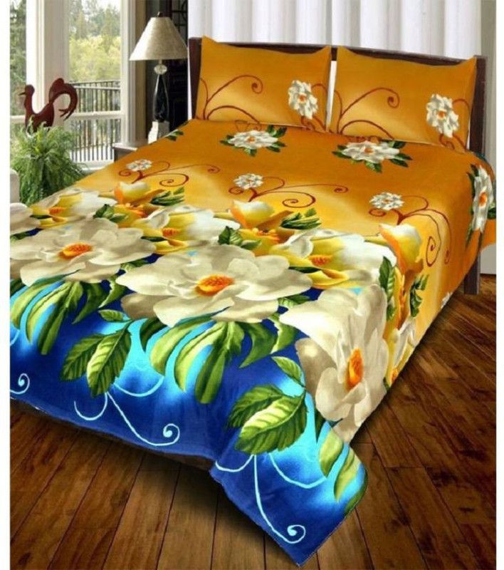 Decorum 144 TC Microfiber Double Printed Flat Bedsheet  (Pack of 1, Yellow)