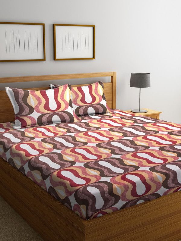 MAFATLALS 180 TC Cotton Double Printed Flat Bedsheet  (Pack of 1, Brown)