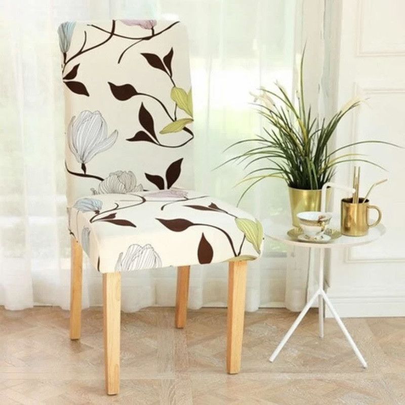SAFED DHAAGA Polyester Floral Chair Cover  (cream Pack of 1)