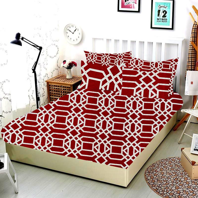 SINGHS VILLAS DECOR 254 TC Cotton Double Printed Fitted & Flat Bedsheet  (Pack of 1, Multicolor)