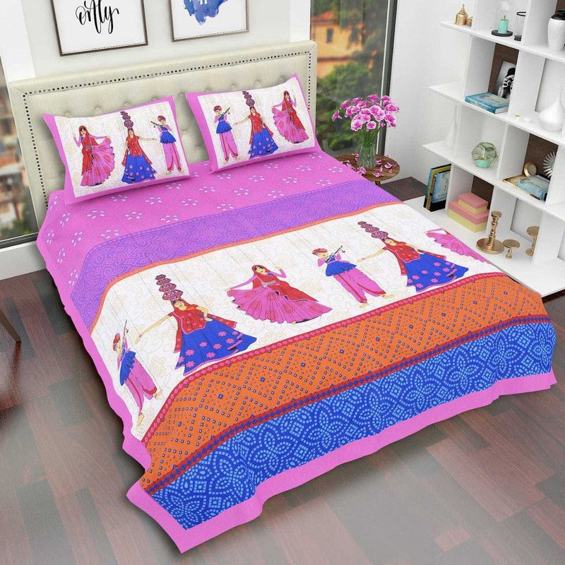 Ns Fashion 104 TC Cotton Double Printed Flat Bedsheet  (Pack of 1, Multicolor)