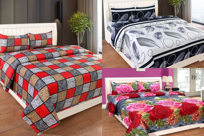 n g products 150 TC Polycotton Double Printed Flat Bedsheet  (Pack of 3, Multicolor)