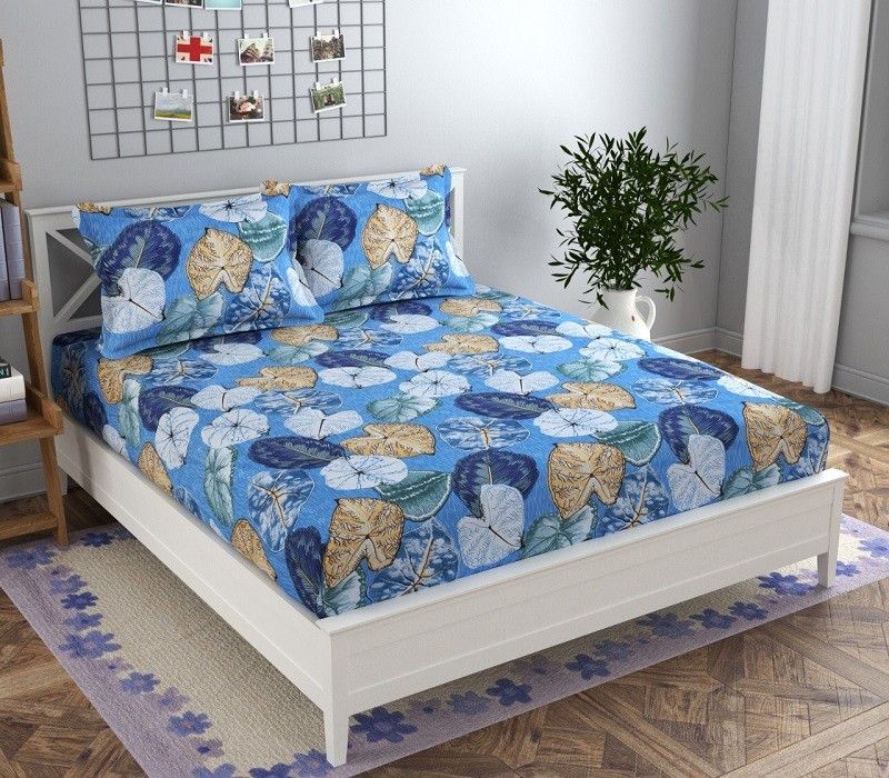 DIKSH 140 TC Polycotton King Floral Fitted (Elastic) Bedsheet  (Pack of 1, colourfull patte)