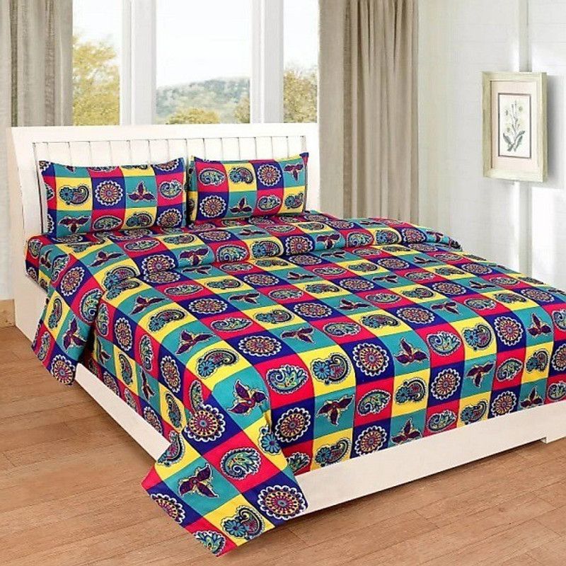 RSKalra 140 TC Polyester Double 3D Printed Flat Bedsheet  (Pack of 1, Multicolor)