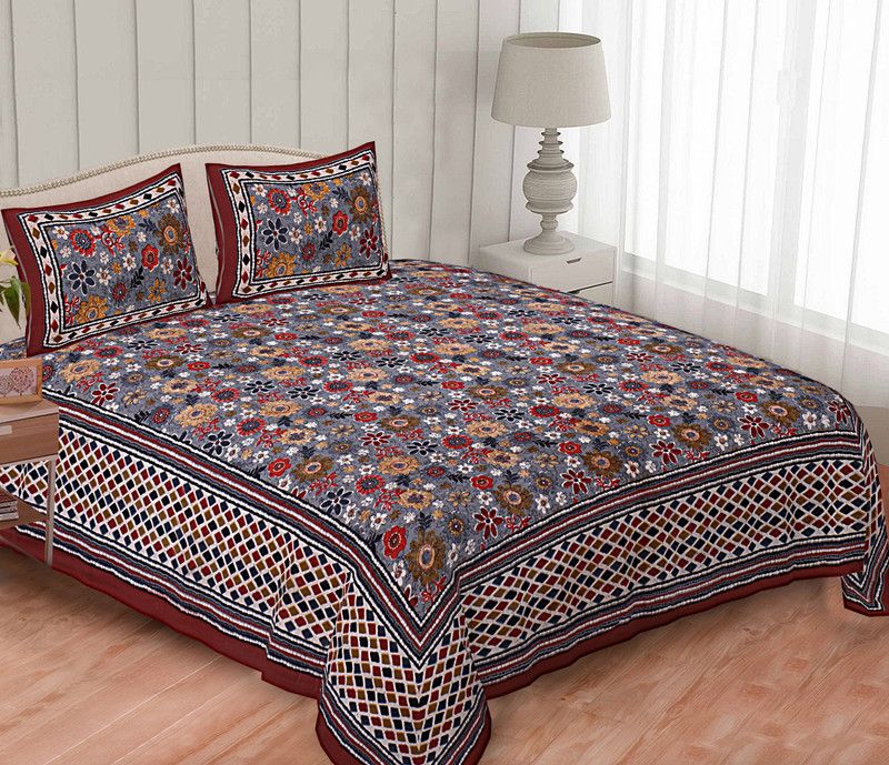 Jetri 120 TC Cotton King Printed Flat Bedsheet  (Pack of 1, Multicolor)