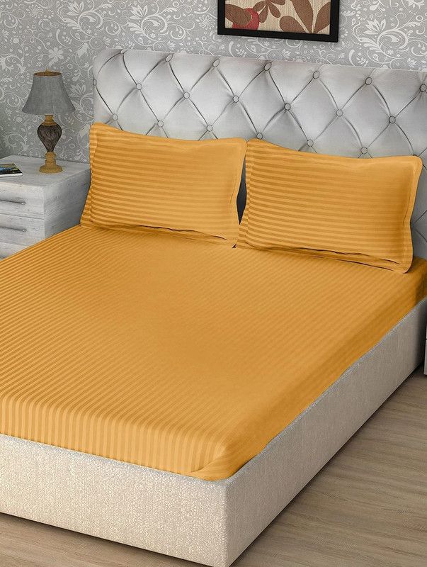 Nivasam 210 TC Cotton Single Striped Flat Bedsheet  (Pack of 1, Mustard)