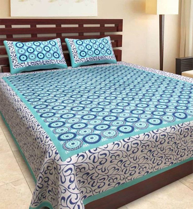 Raj Devi Jaipur 144 TC Cotton Double Printed Flat Bedsheet  (Pack of 1, Multicolor)