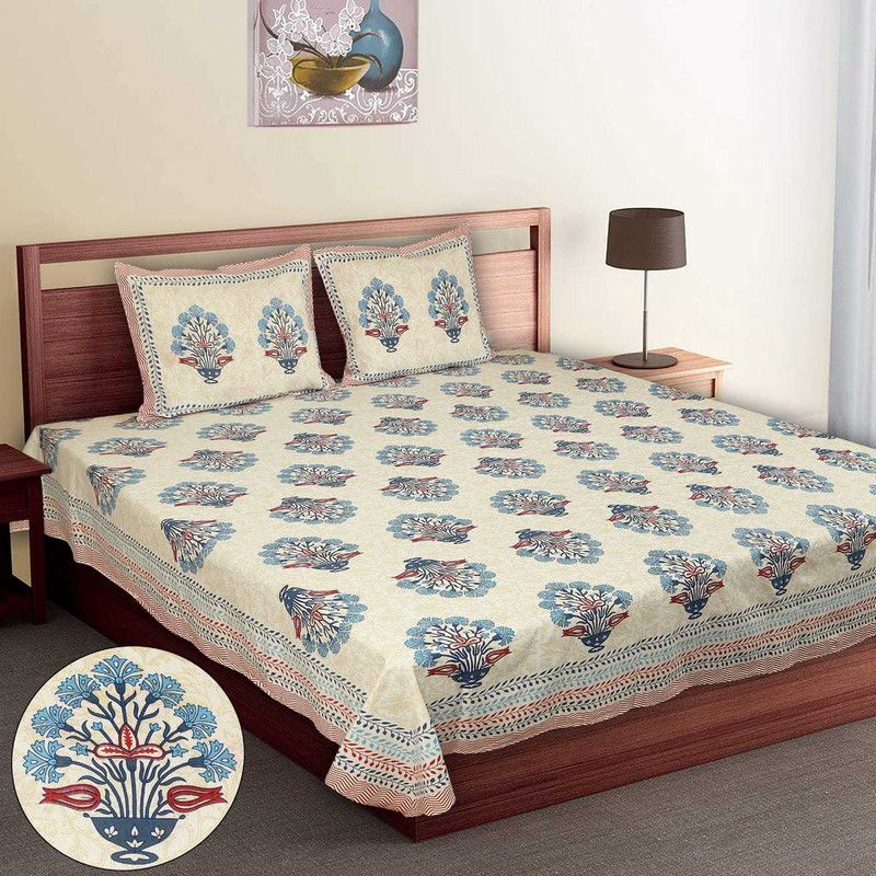 JAYA COLLECTION'S 210 TC Cotton King Floral Flat Bedsheet  (Pack of 1, Purple)