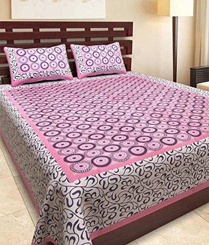 DADHICHI ENTERPRISES 144 TC Cotton King Geometric Flat Bedsheet  (Pack of 1, Pink)