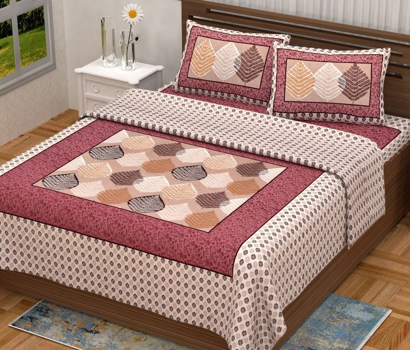 SHREEHARI ARTS 350 TC Cotton Queen Jaipuri Prints Flat Bedsheet  (Pack of 1, Multicolor)