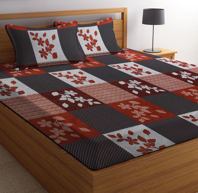 HOME KART 144 TC Microfiber Double Floral Flat Bedsheet  (Pack of 1, Coffee)