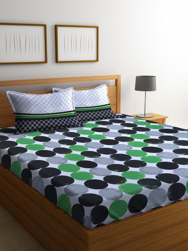 STELLAR HOME 104 TC Cotton Queen Geometric Flat Bedsheet  (Pack of 1, Grey)