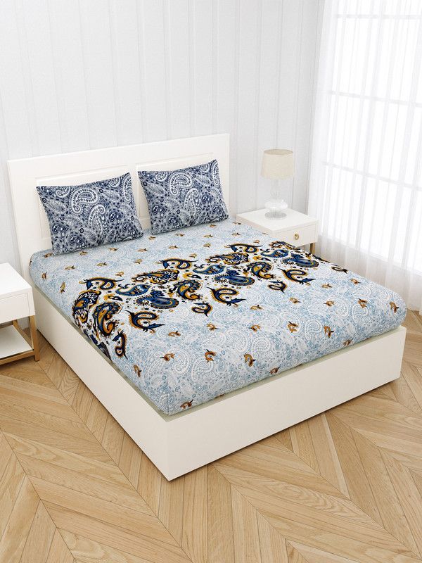 JAIPUR FABRIC 240 TC Cotton King Printed Flat Bedsheet  (Pack of 1, Blue)