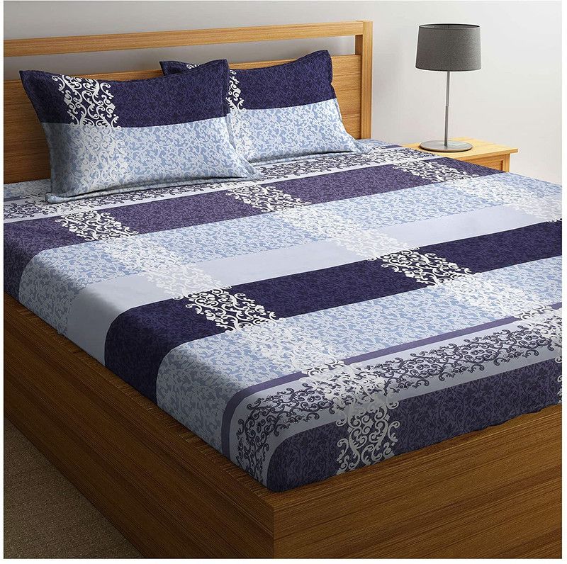 home legend 290 TC Microfiber King Floral Fitted (Elastic) Bedsheet  (Pack of 1, classic blue print)