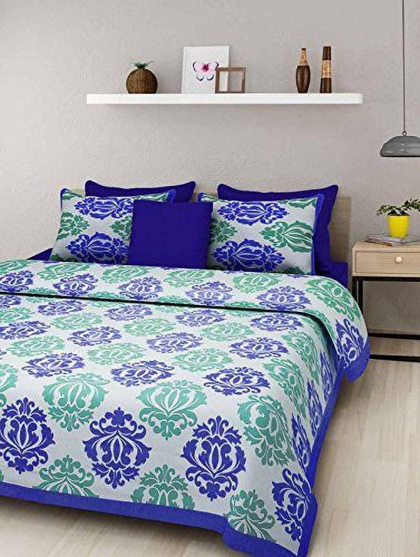 Sakshi textiles 120 TC Cotton Queen Printed Flat Bedsheet  (Pack of 1, Sky Blue, Multicolor)