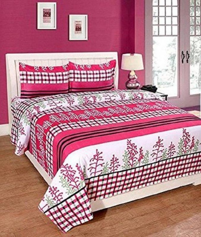 Twinkle Star's 140 TC Microfiber Double Self Design Flat Bedsheet  (Pack of 1, Pink)