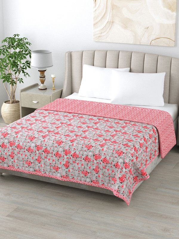 Home Fresh Floral Double Dohar for AC Room  (Cotton, Peach)