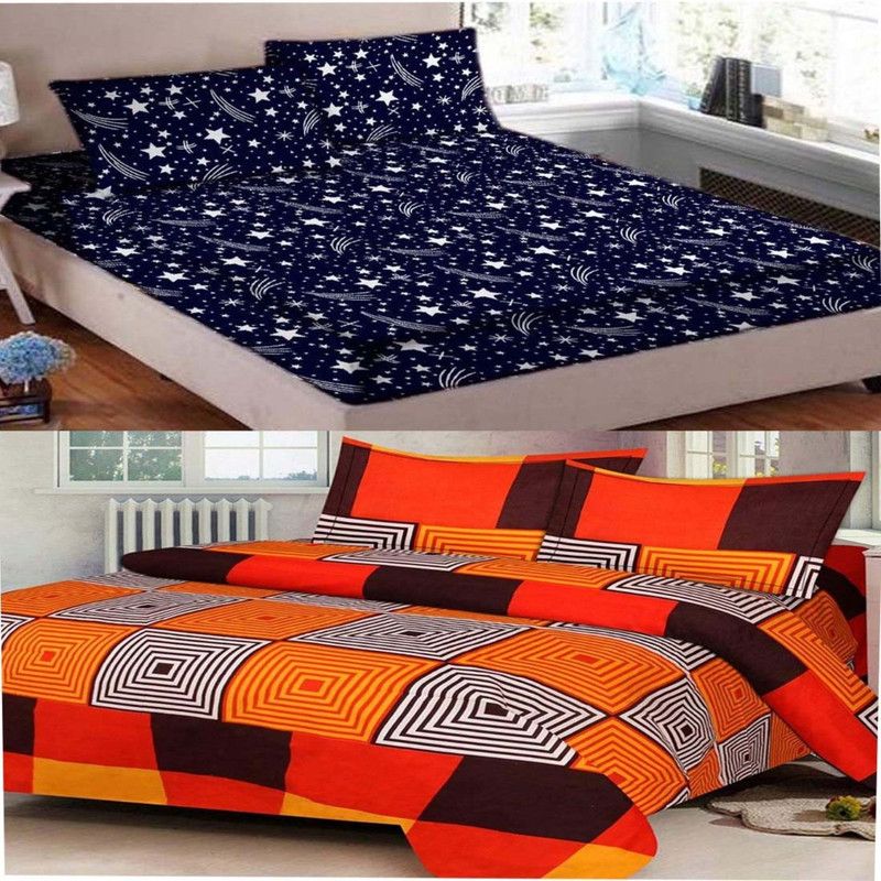 Inspiring Lifestyle 140 TC Polyester Double Printed Flat Bedsheet  (Pack of 6, Black, Multicolor)