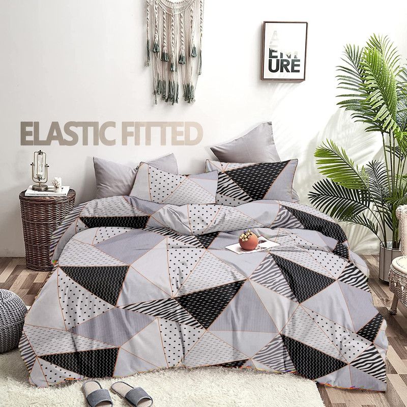 VYBBA 210 TC Cotton Single Geometric Flat Bedsheet  (Pack of 1, Multicolor)
