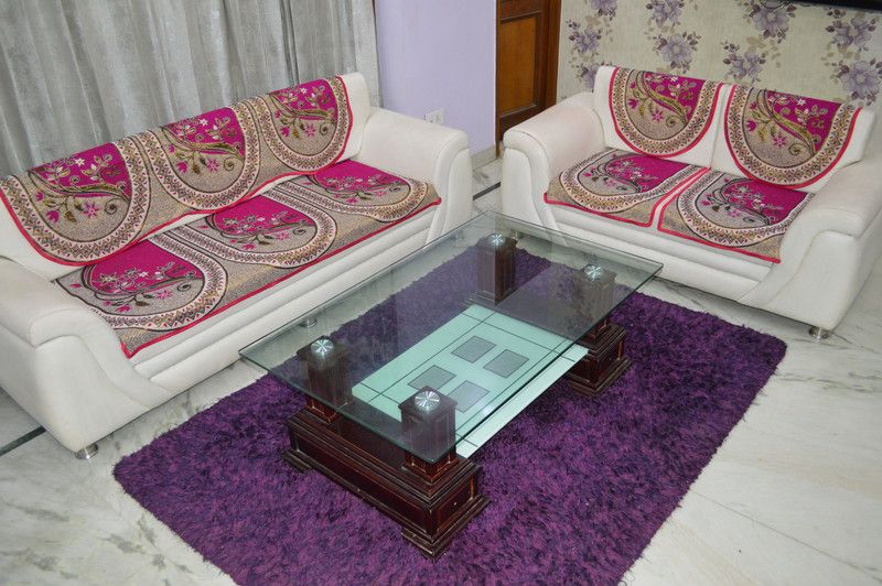 House Attire Polycotton Floral Sofa Cover  (Pink Pack of 6)