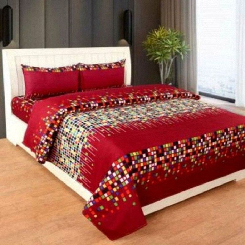 159 TC Microfiber, Cotton Double, Crib Printed Bedsheet  (Pack of 1, Maroon)