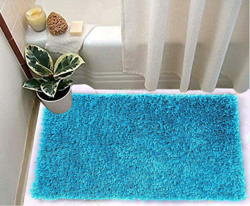 RM Handloom Microfiber Bathroom Mat  (Blue, Medium)