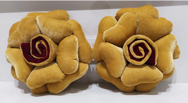 PCT Microfibre Floral Cushion Pack of 2  (Yellow)