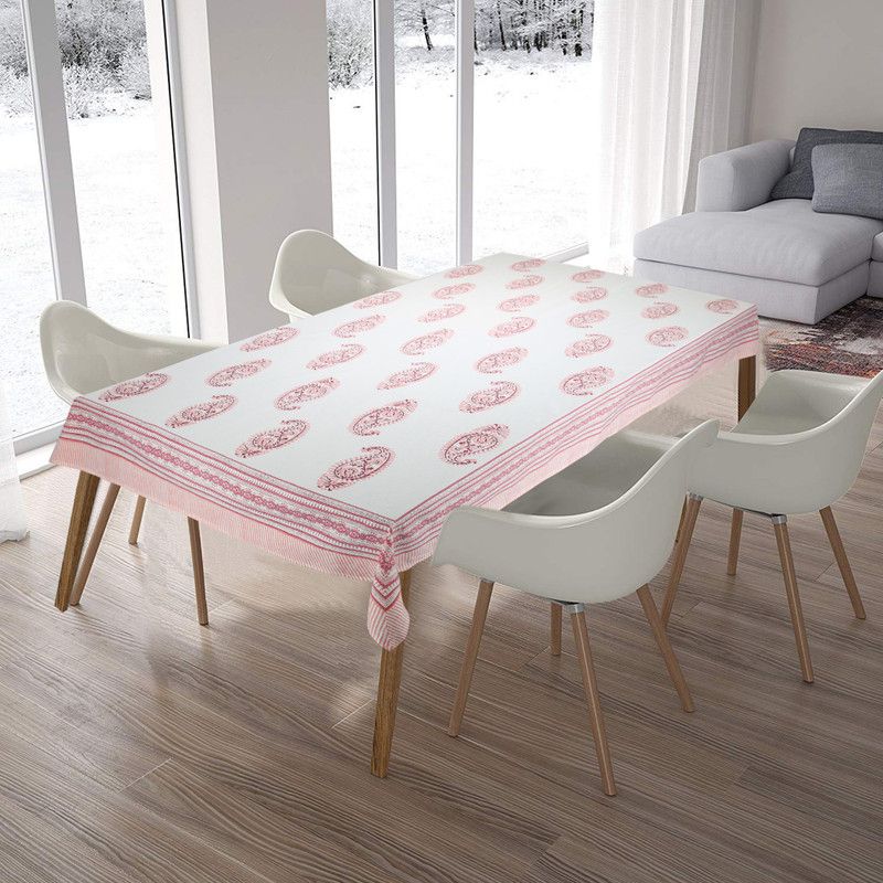 Blocks Of India Paisley 6 Seater Table Cover  (Pink, Cotton)
